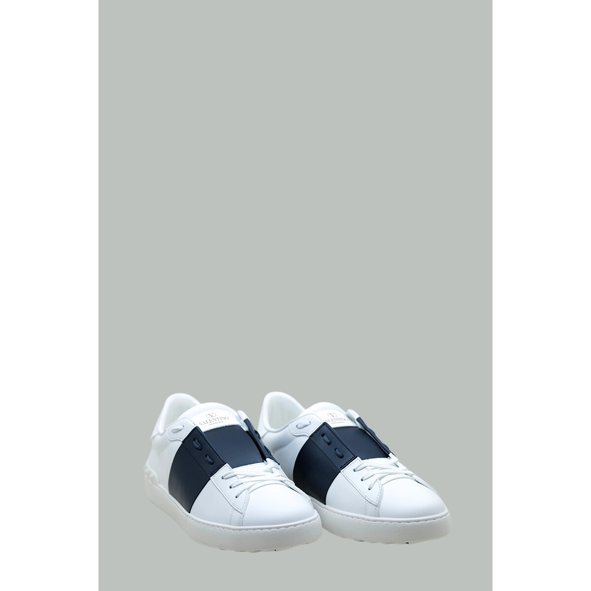 Baskets Open en cuir - Blanc / Bleu Marine - VALENTINO