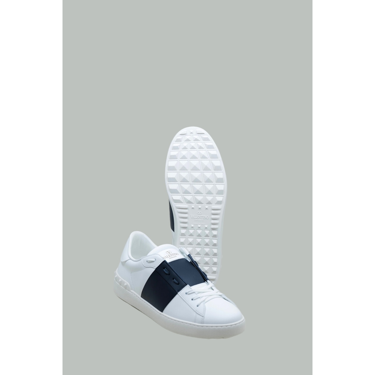 Baskets Open en cuir - Blanc / Bleu Marine - VALENTINO