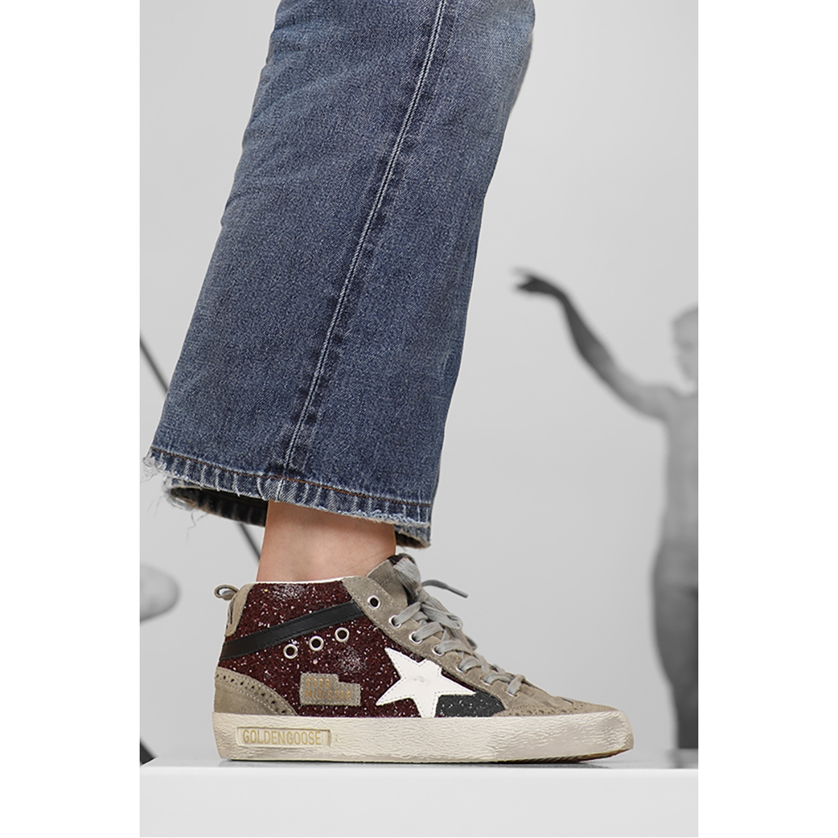 Baskets Mid Star Femme - Bordeaux / Gris / Blanc - GOLDEN GOOSE