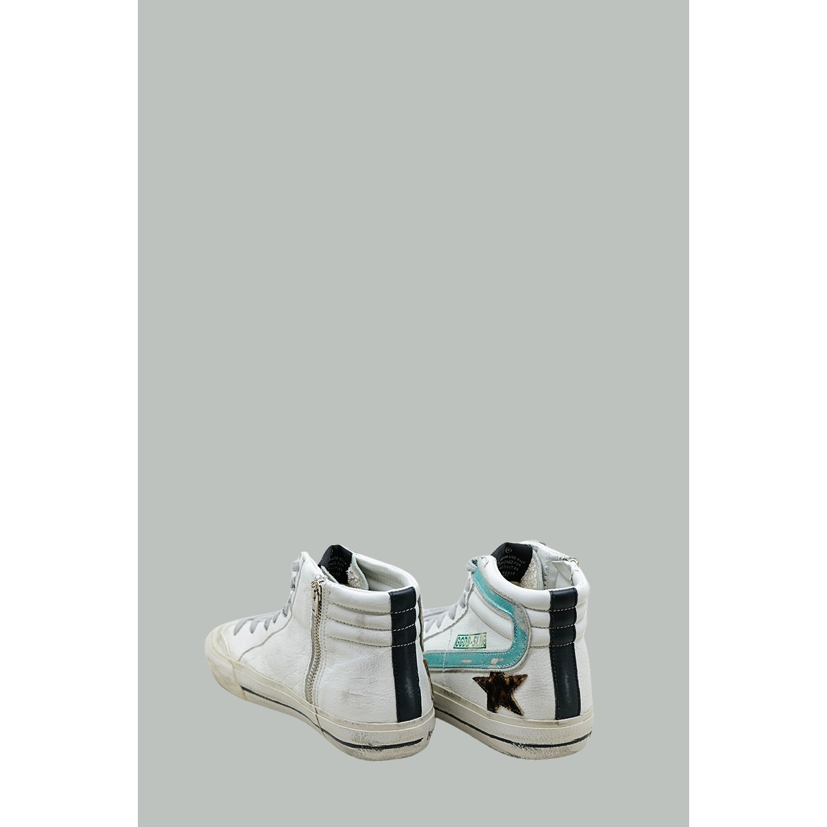 Baskets Slide Femme - Blanc / Bleu / Leopard - GOLDEN GOOSE