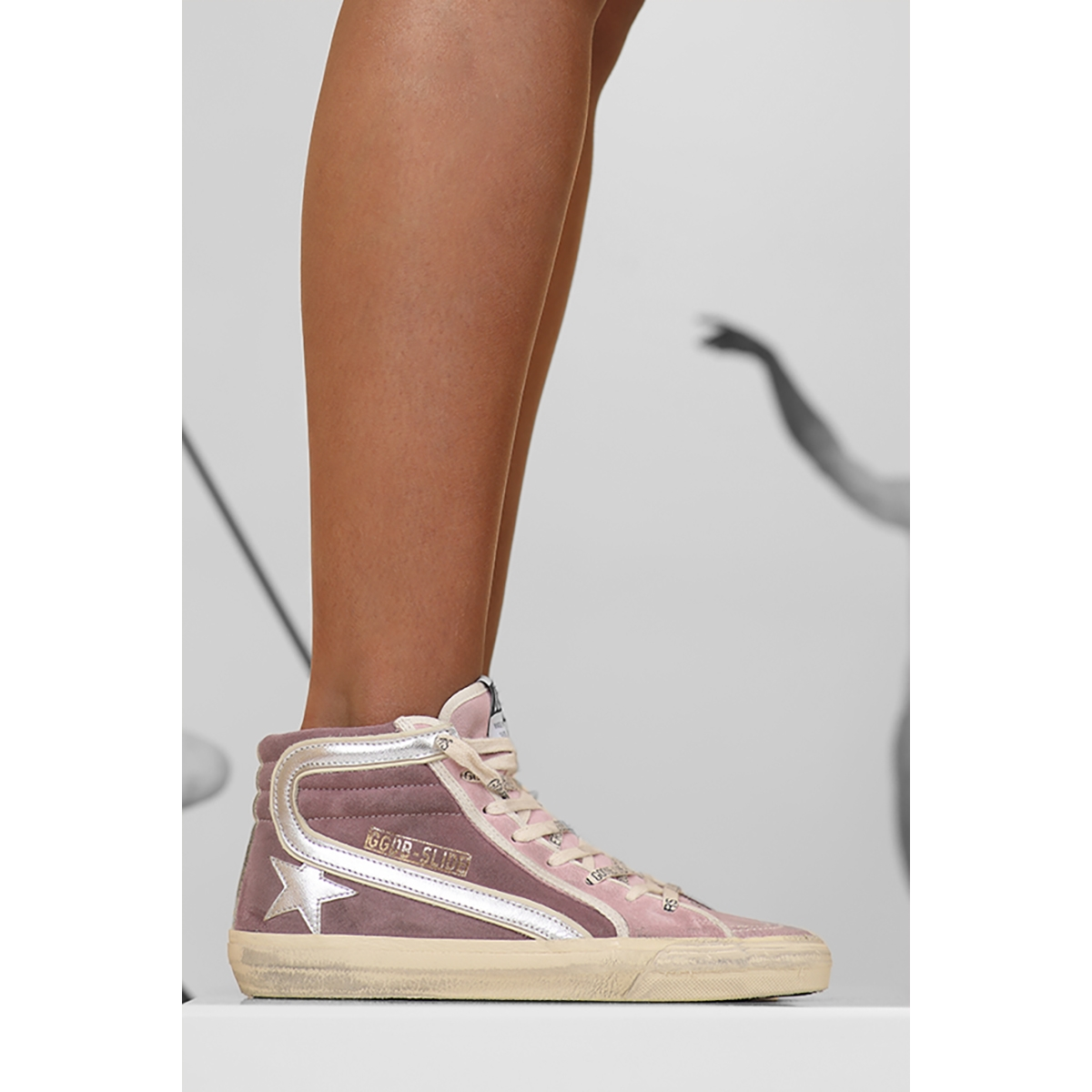 Baskets Slide Femme - Rose / Violet / Argent - GOLDEN GOOSE