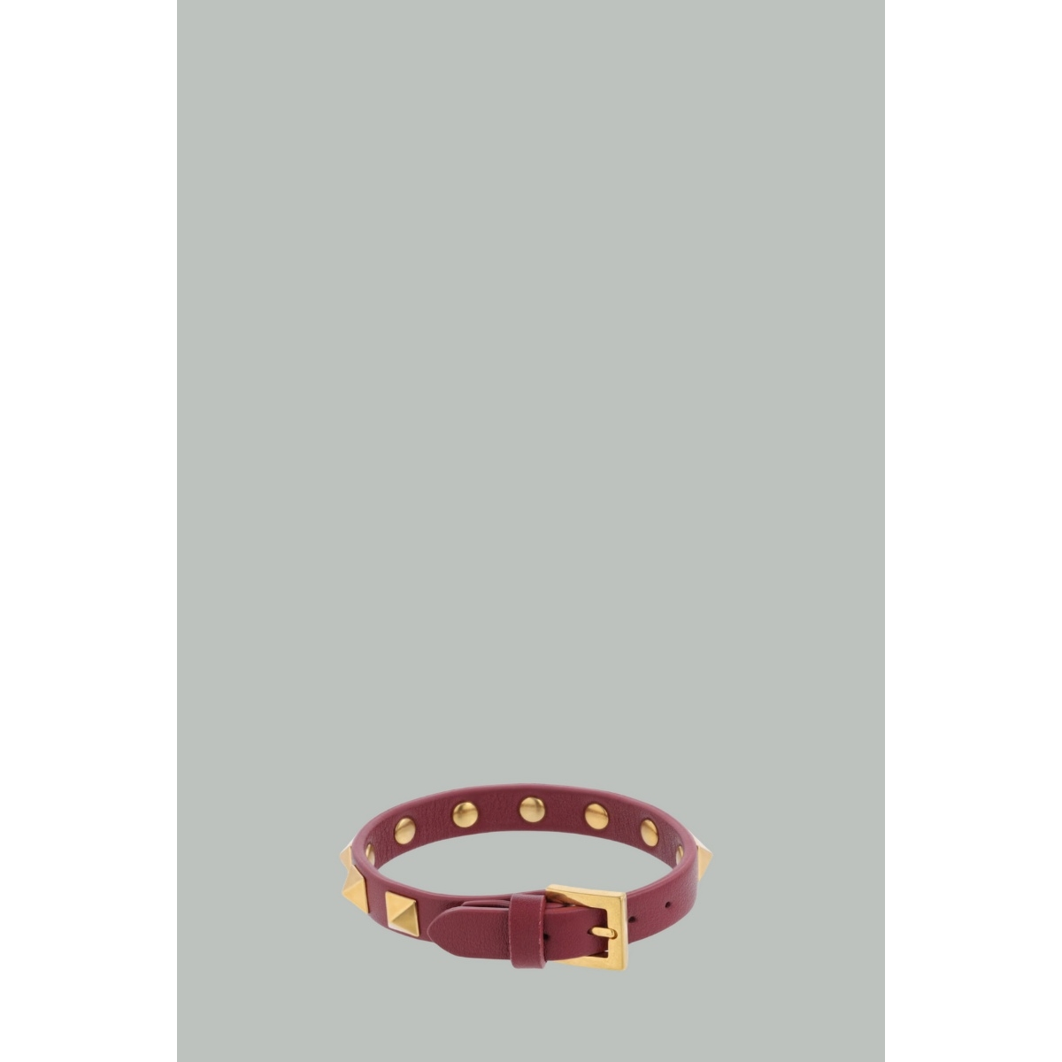 Bracelet Rockstud en cuir - Bordeaux / Doré - VALENTINO