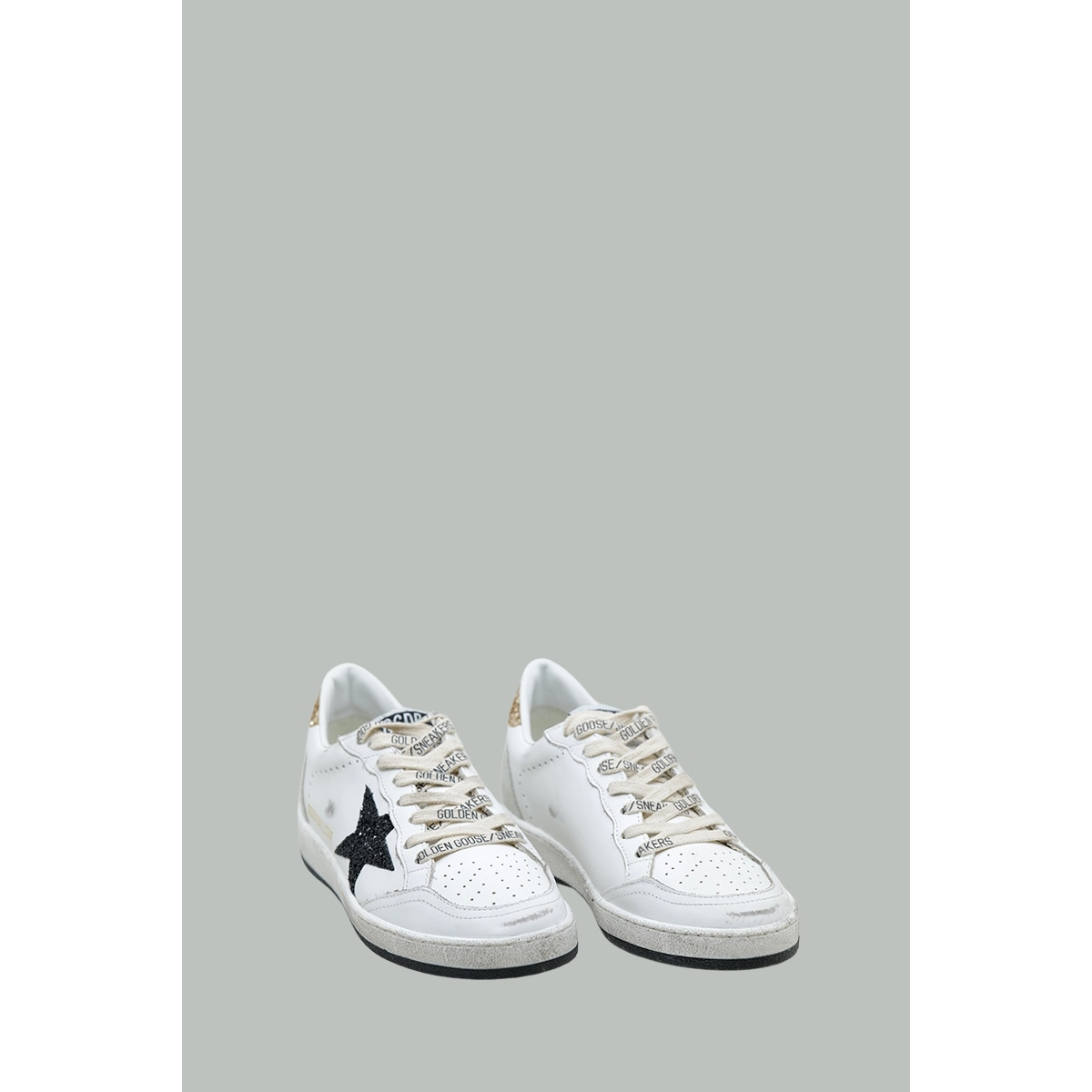 Baskets Ball Star Femme - Blanc / Noir Pailletté / Or - GOLDEN GOOSE