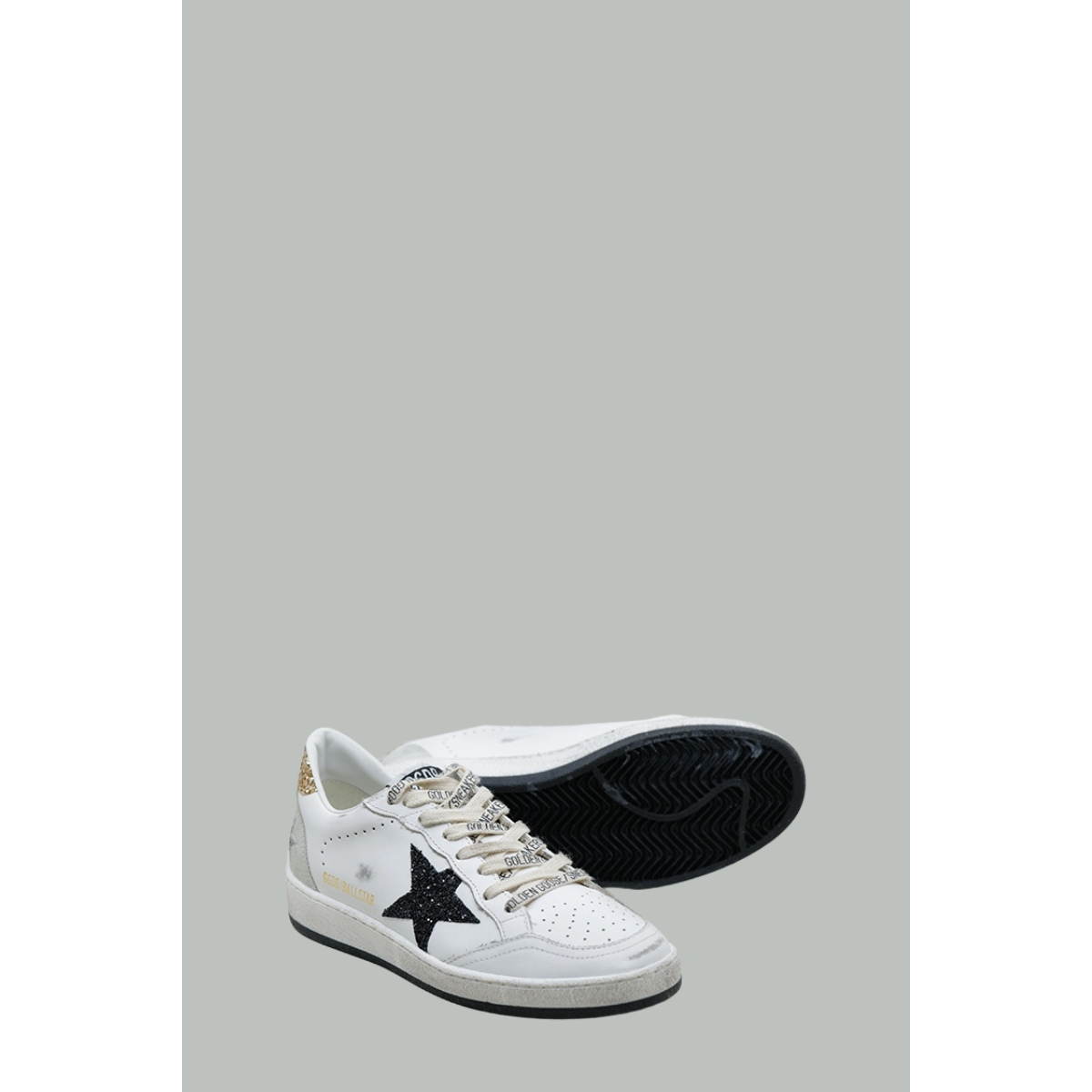 Baskets Ball Star Femme - Blanc / Noir Pailletté / Or - GOLDEN GOOSE