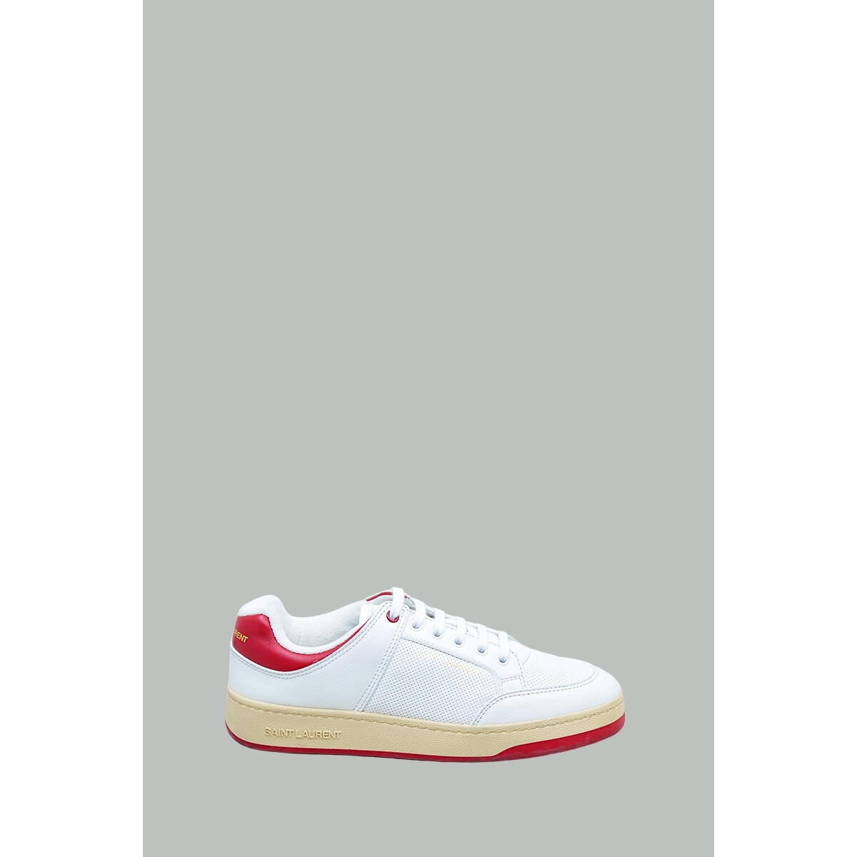 Baskets SL/61 en Cuir Perforé - Blanc / Rouge - SAINT LAURENT