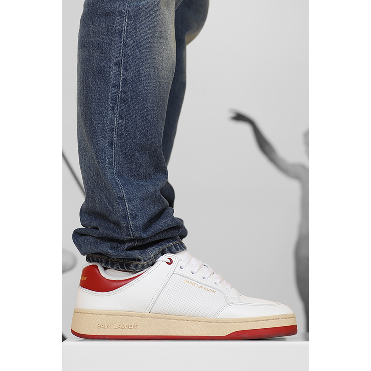 Baskets SL/61 en Cuir Perforé - Blanc / Rouge - SAINT LAURENT