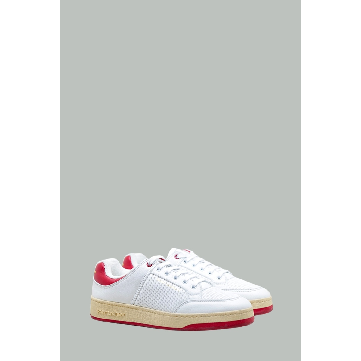 Baskets SL/61 en Cuir Perforé - Blanc / Rouge - SAINT LAURENT