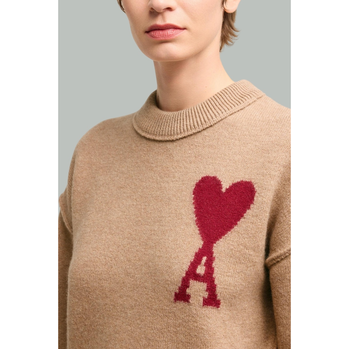 Pull Ami de Coeur Rouge - Camel- AMI PARIS