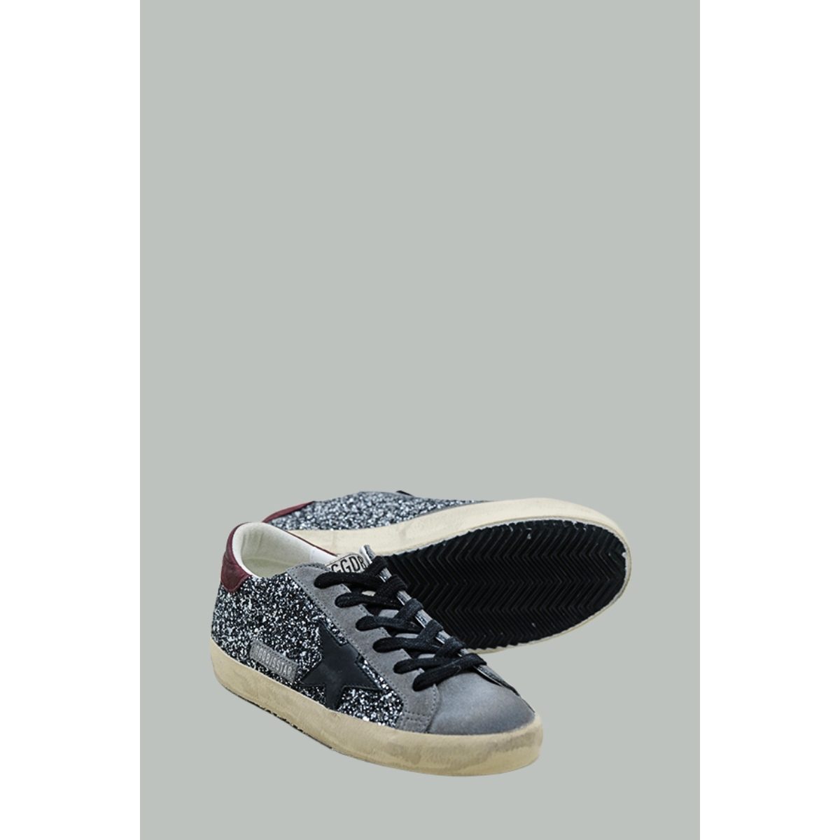 Baskets Super-Star Femme - Gris / Noir Pailleté / Bordeaux - GOLDEN GOOSE