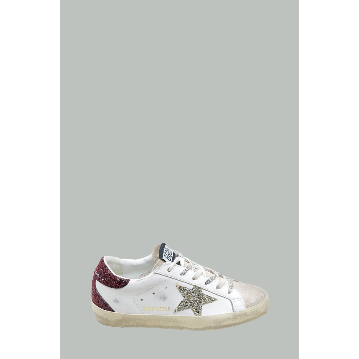 Baskets Super-Star Femme - Blanc / Argent / Bordeaux pailleté - GOLDEN GOOSE