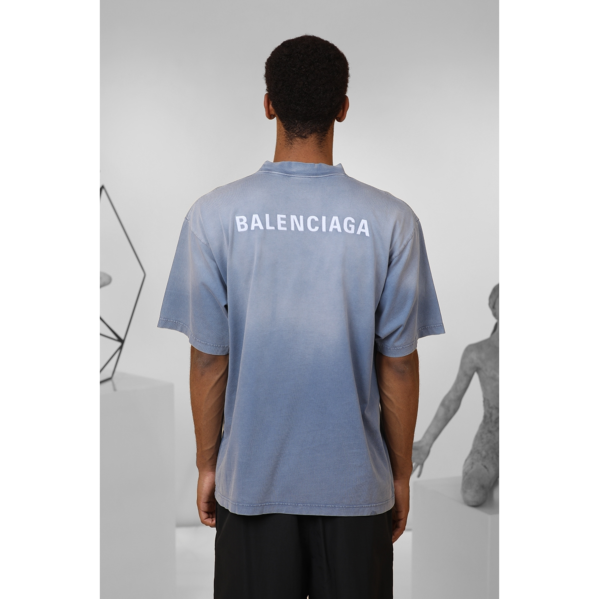 T-shirt Back brodé Fit médium - Bleu / Blanc - BALENCIAGA