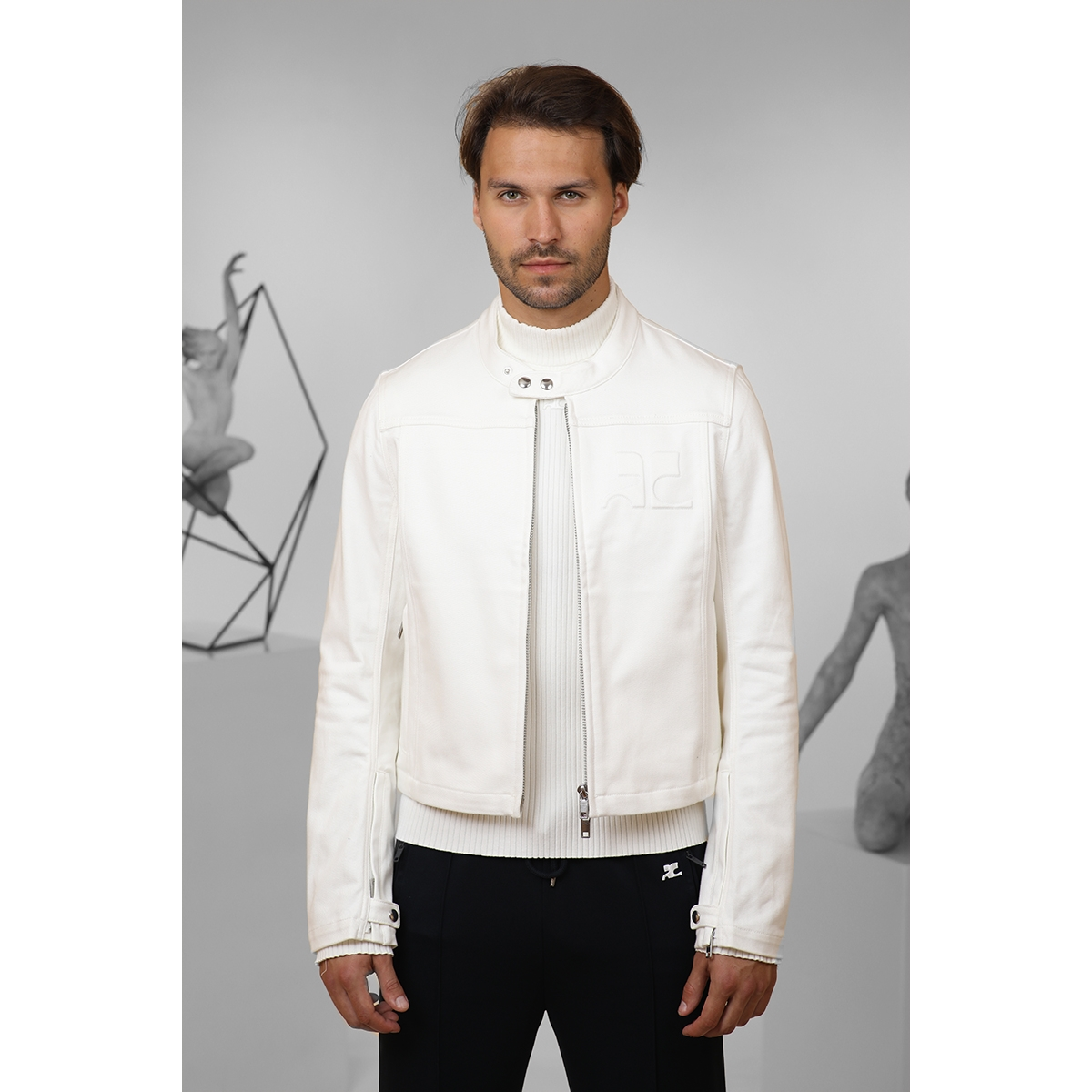 Veste en denim style Biker - Blanc - COURRÈGES