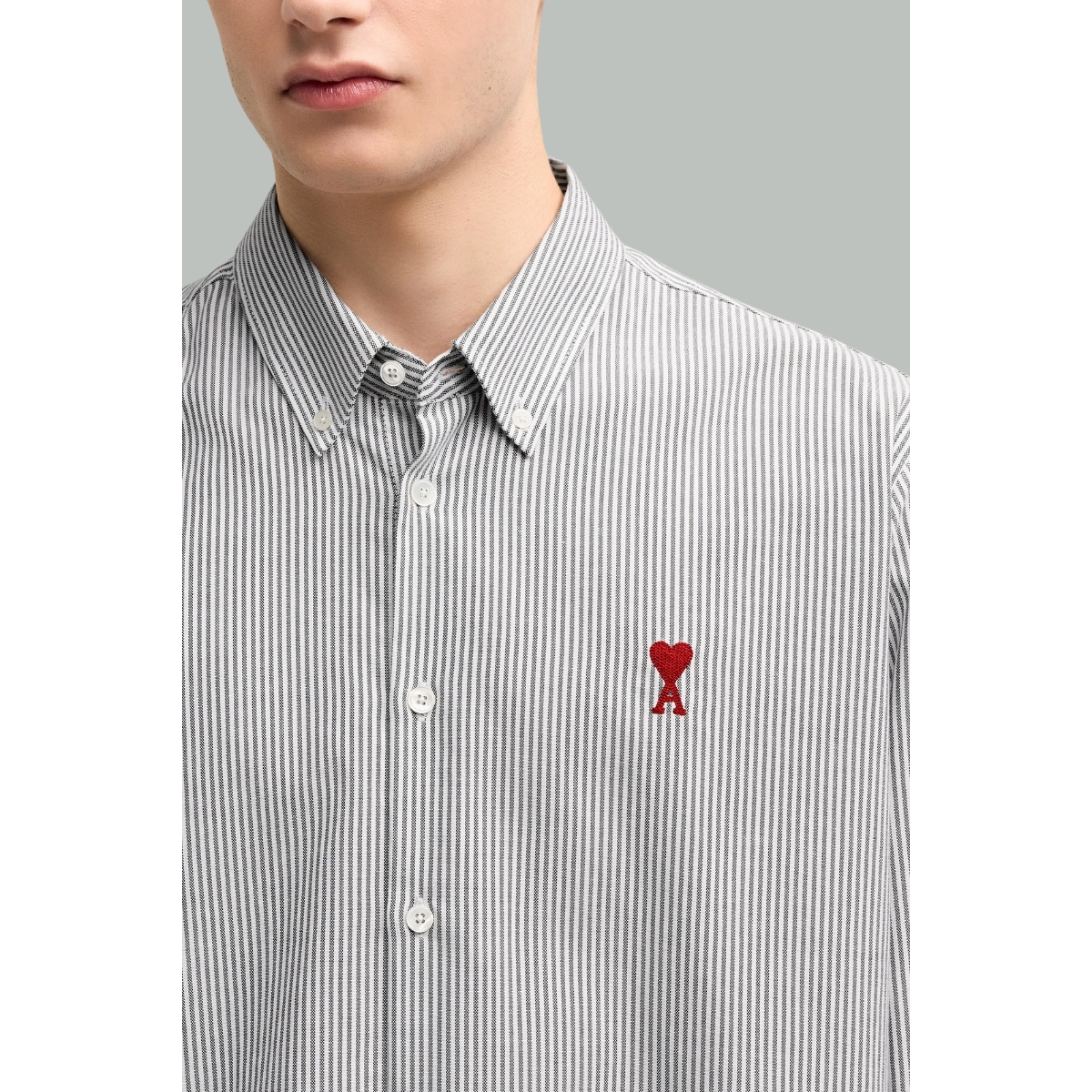 Chemise à Col Boutonné Ami de Coeur - Blanc / Gris (Rayé) - AMI PARIS