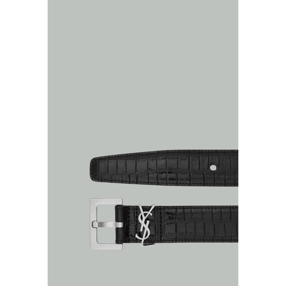 Ceinture Cassandre en cuir embossé crocodile - Noir / Argent - SAINT LAURENT