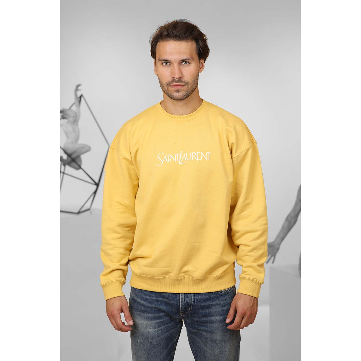 Sweat-shirt en coton logo - Jaune - SAINT LAURENT