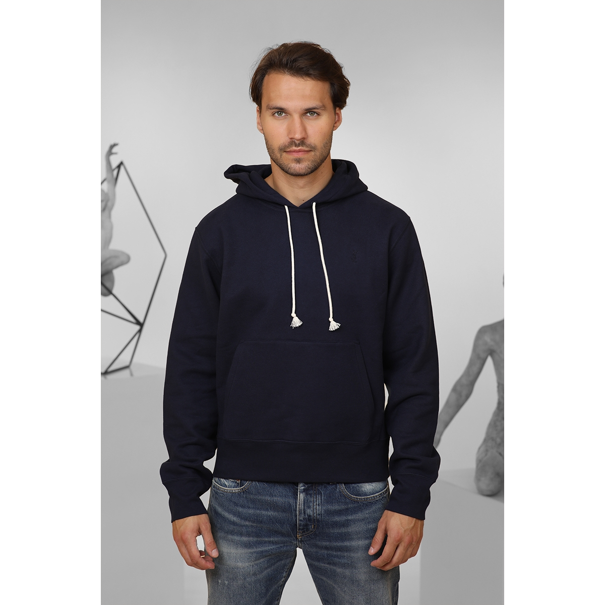 Hoodie en coton à broderies Cassandre - Bleu Marine - SAINT LAURENT