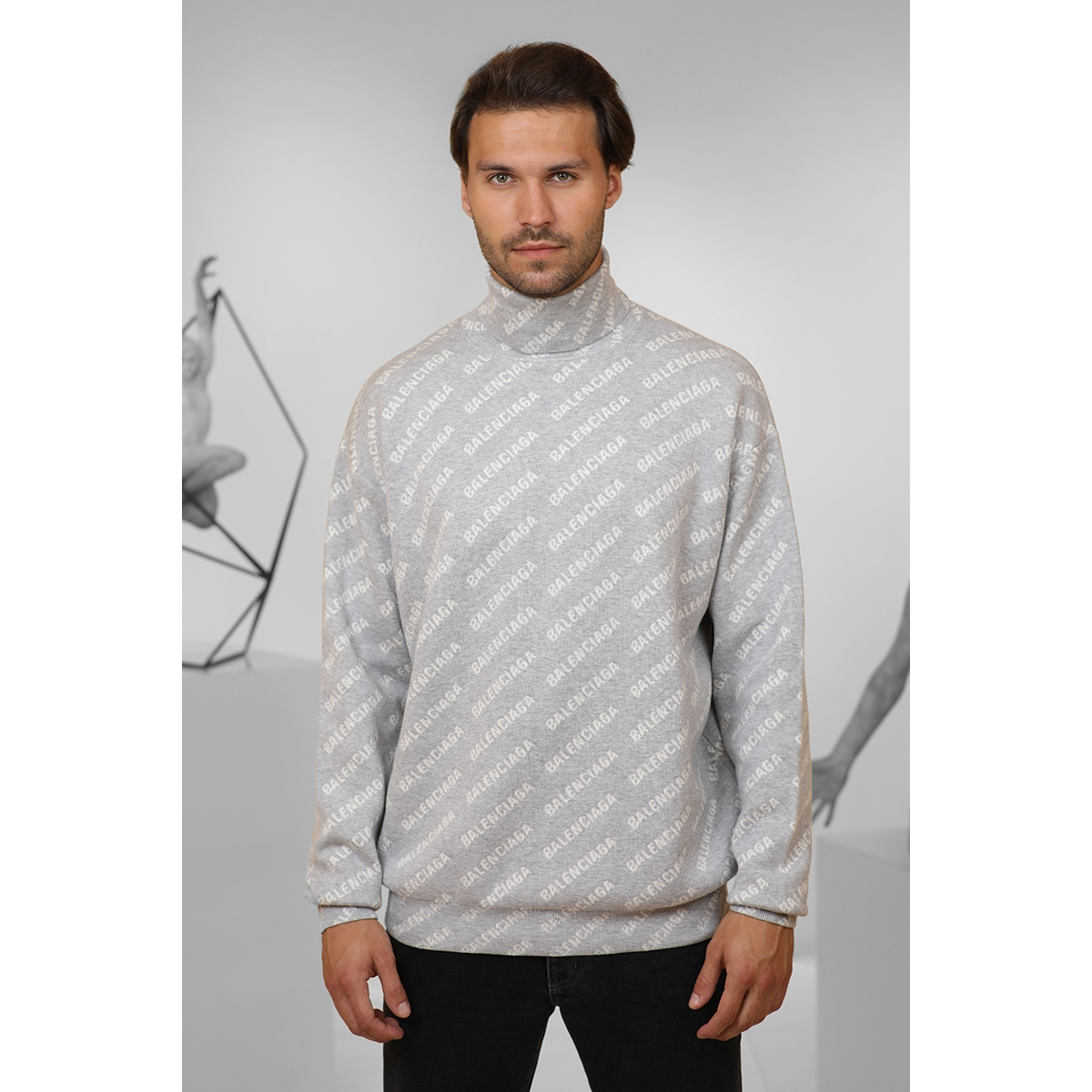 Pull col roulé Allover en maille fine - Gris - BALENCIAGA