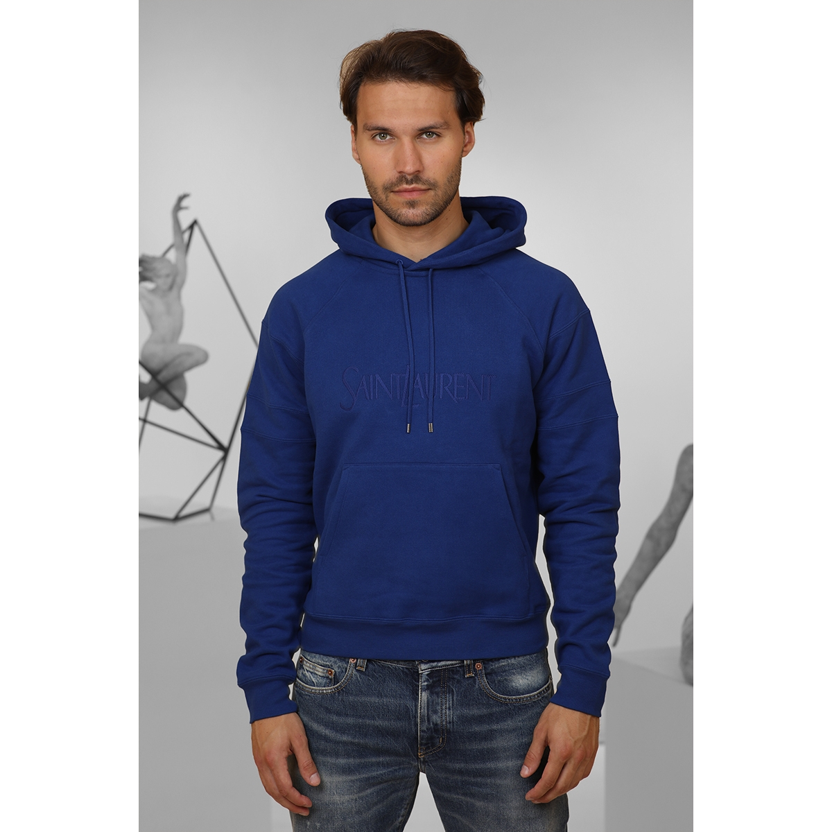 Hoodie brodé "SAINT LAURENT" -  Bleu - SAINT LAURENT