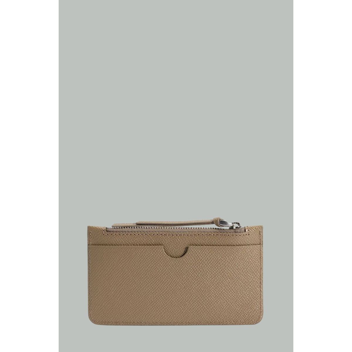 Porte-cartes zippé Ami de Coeur en cuir grainé - Taupe - AMI PARIS