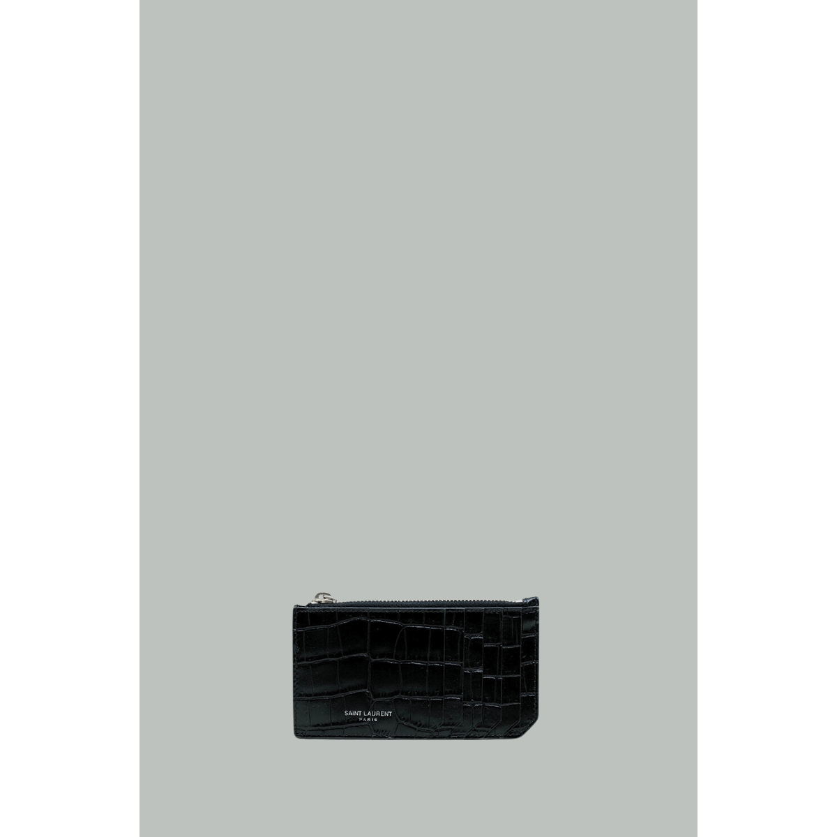 Porte-cartes zippé effet crocodile - Noir - SAINT LAURENT