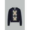 Pull col rond Argyle - Bleu Marine / Vert / Nude - AMI PARIS