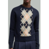 Pull col rond Argyle - Bleu Marine / Vert / Nude - AMI PARIS