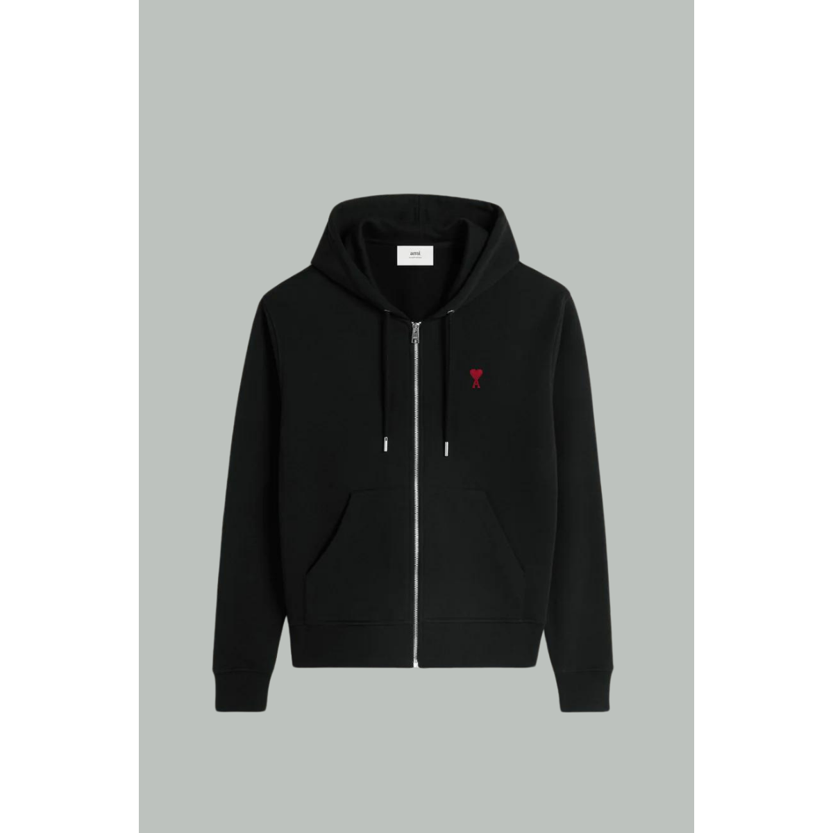 Hoodie Zippé AMI de coeur rouge- Noir - AMI PARIS