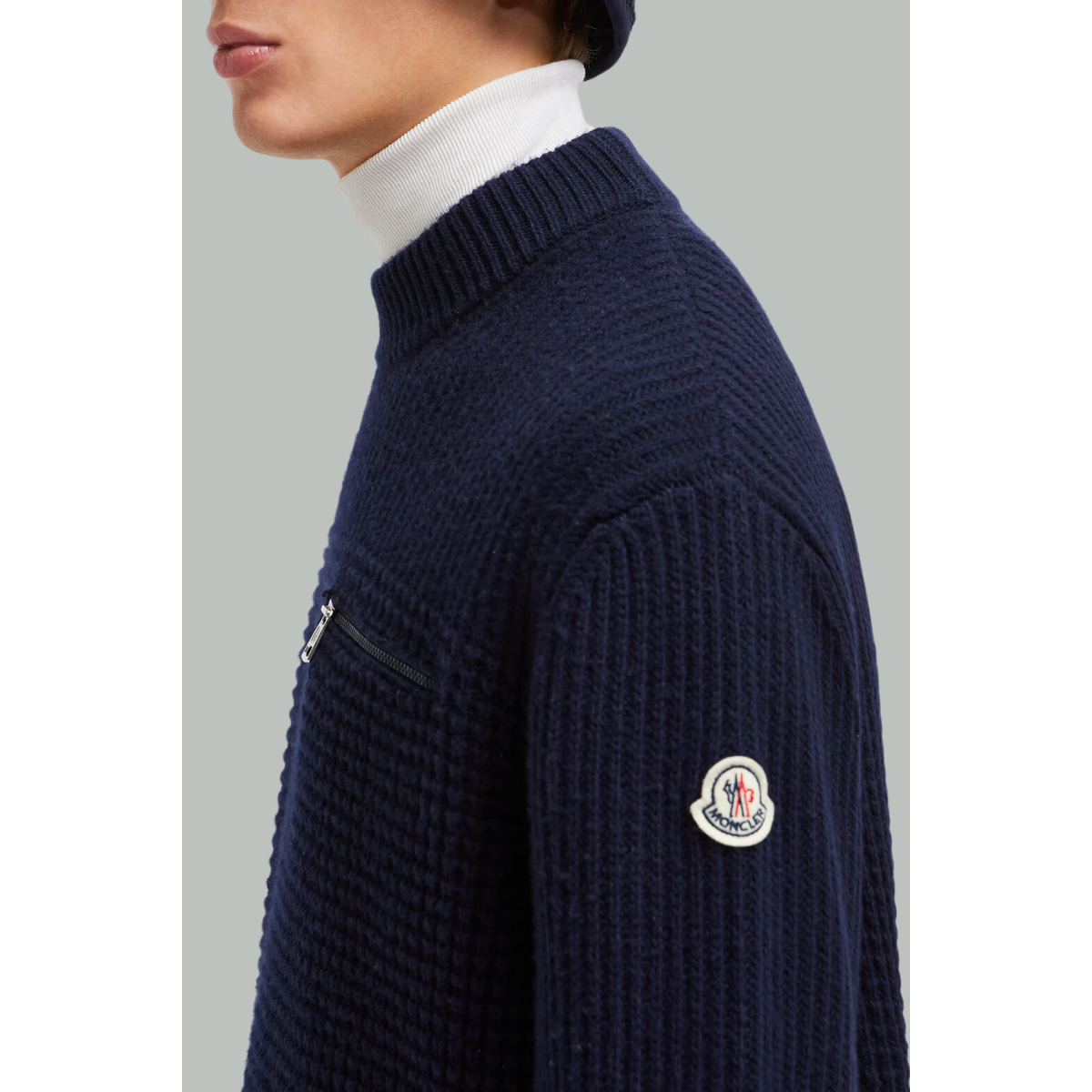 Pull Zip Laine et Cachemire Navy - MONCLER