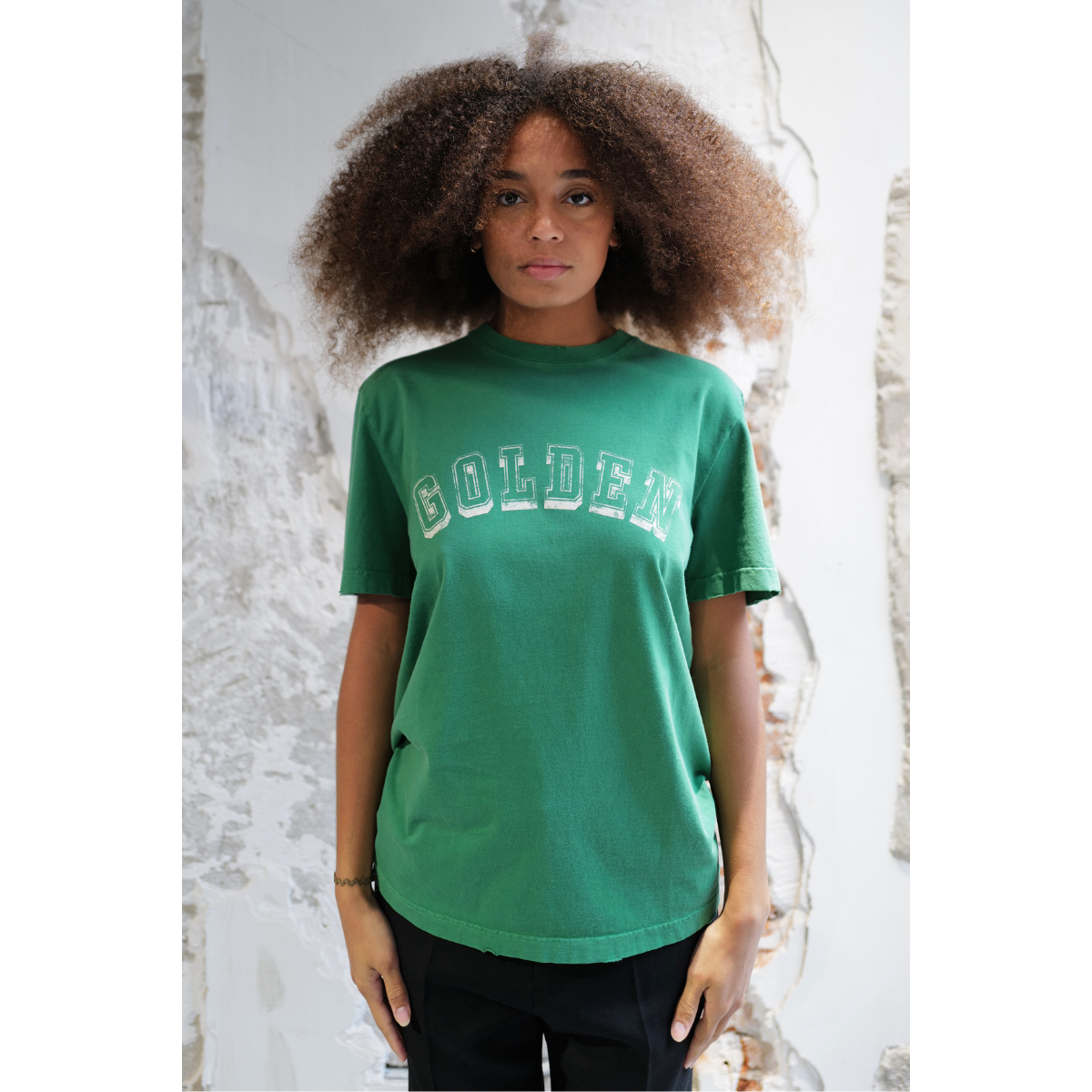 T-shirt en coton avec inscriptions - Vert / Blanc - GOLDEN GOOSE