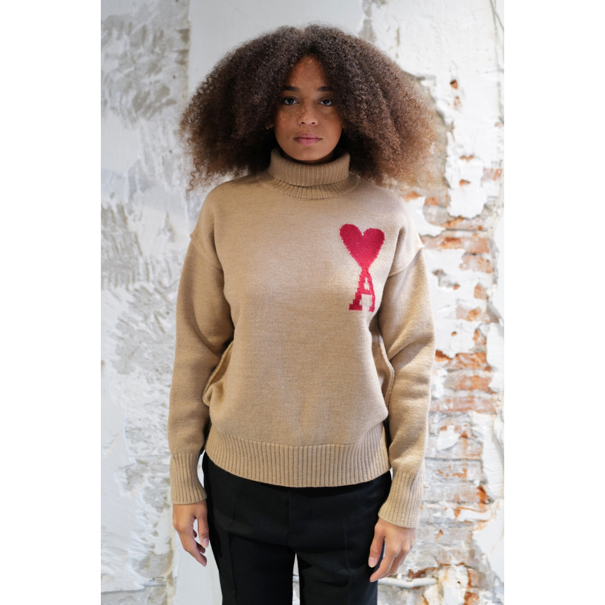 Pull Ami de Coeur Rouge - Camel - AMI PARIS