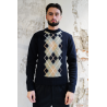 Pull col rond Argyle - Bleu Marine / Vert / Nude - AMI PARIS