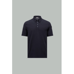 Polo en coton à logo en cuir - Bleu - MONCLER