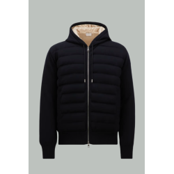 Sweat à capuche zippé matelassé en laine - Navy - MONCLER