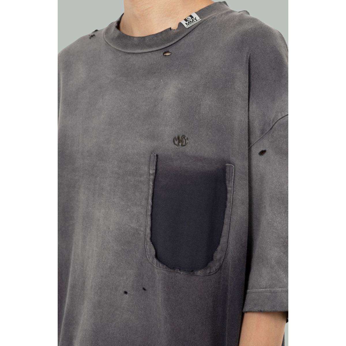 T-shirt Délavé Avec Usures - Noir -  MAISON MIHARA YASUHIRO