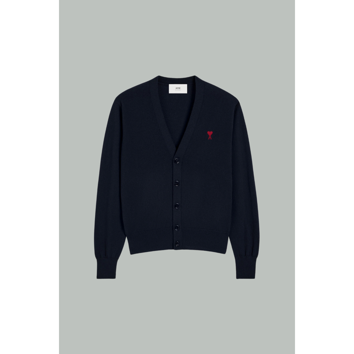 Cardigan avec broderie Ami de cœur rouge - Bleu nuit - AMI PARIS