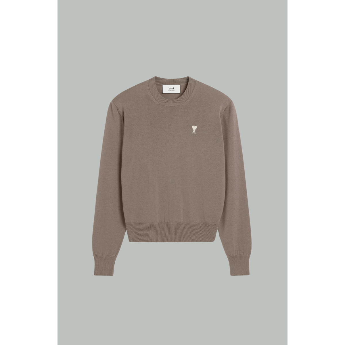 Pull beige col rond Ami de cœur en laine - cendre - AMI PARIS