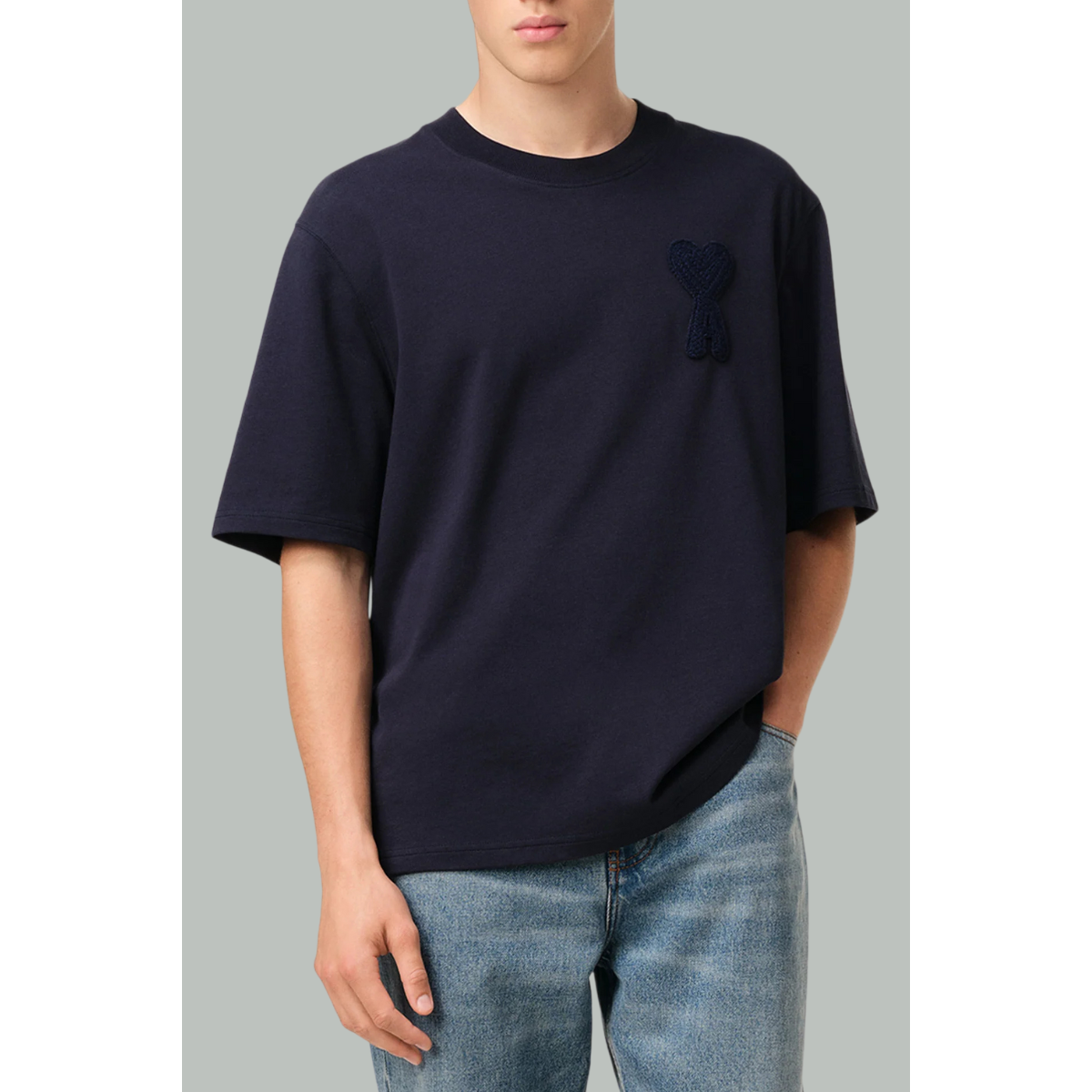 T-shirt bleu marine patch Ami de cœur en coton - Bleu marine - AMI PARIS