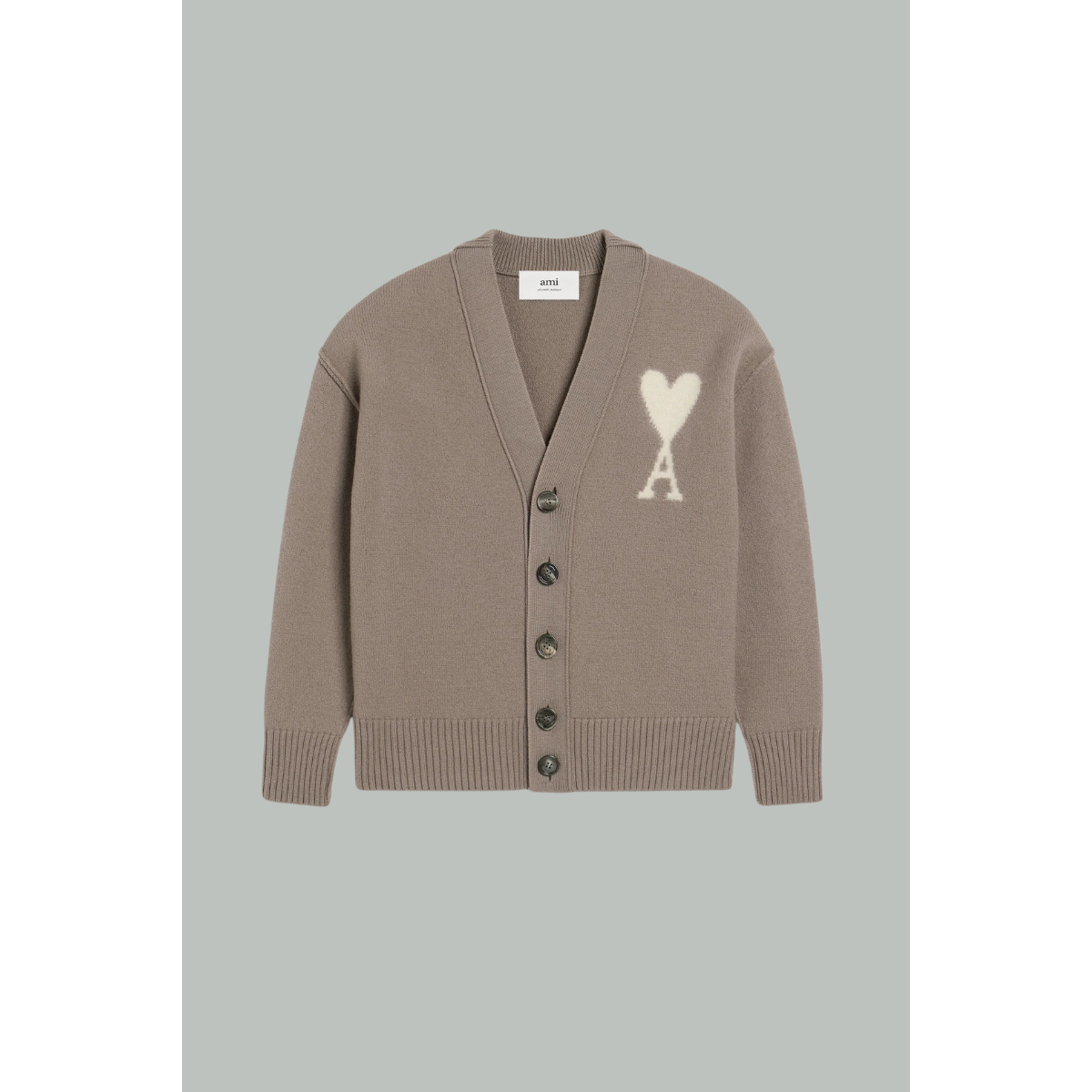 Cardigan taupe Ami de cœur en laine – Cendre - AMI PARIS