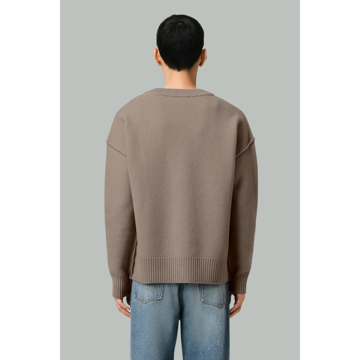Taupe cardigan with Ami of heart in wool – Ash – AMI PARIS
