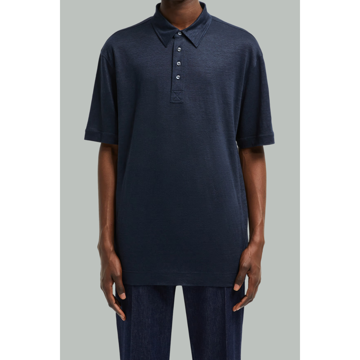 Polo en lin - Bleu foncé - MONCLER