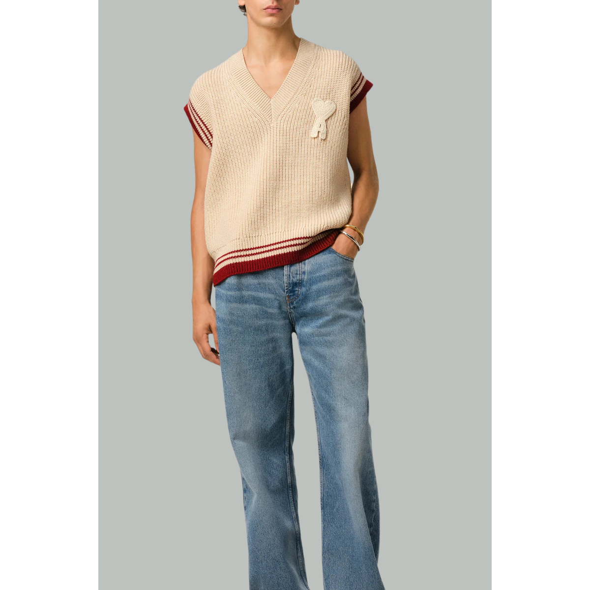 Pull sans manche en laine - Blanc crème - AMI PARIS
