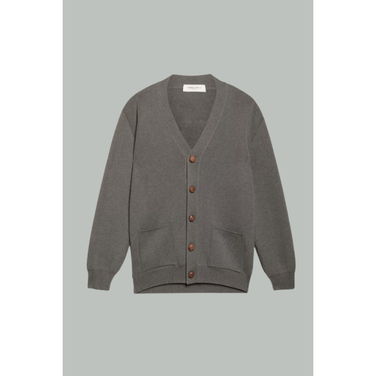Cardigan homme en coton avec logo dans le dos - Gris chiné - GOLDEN GOOSE