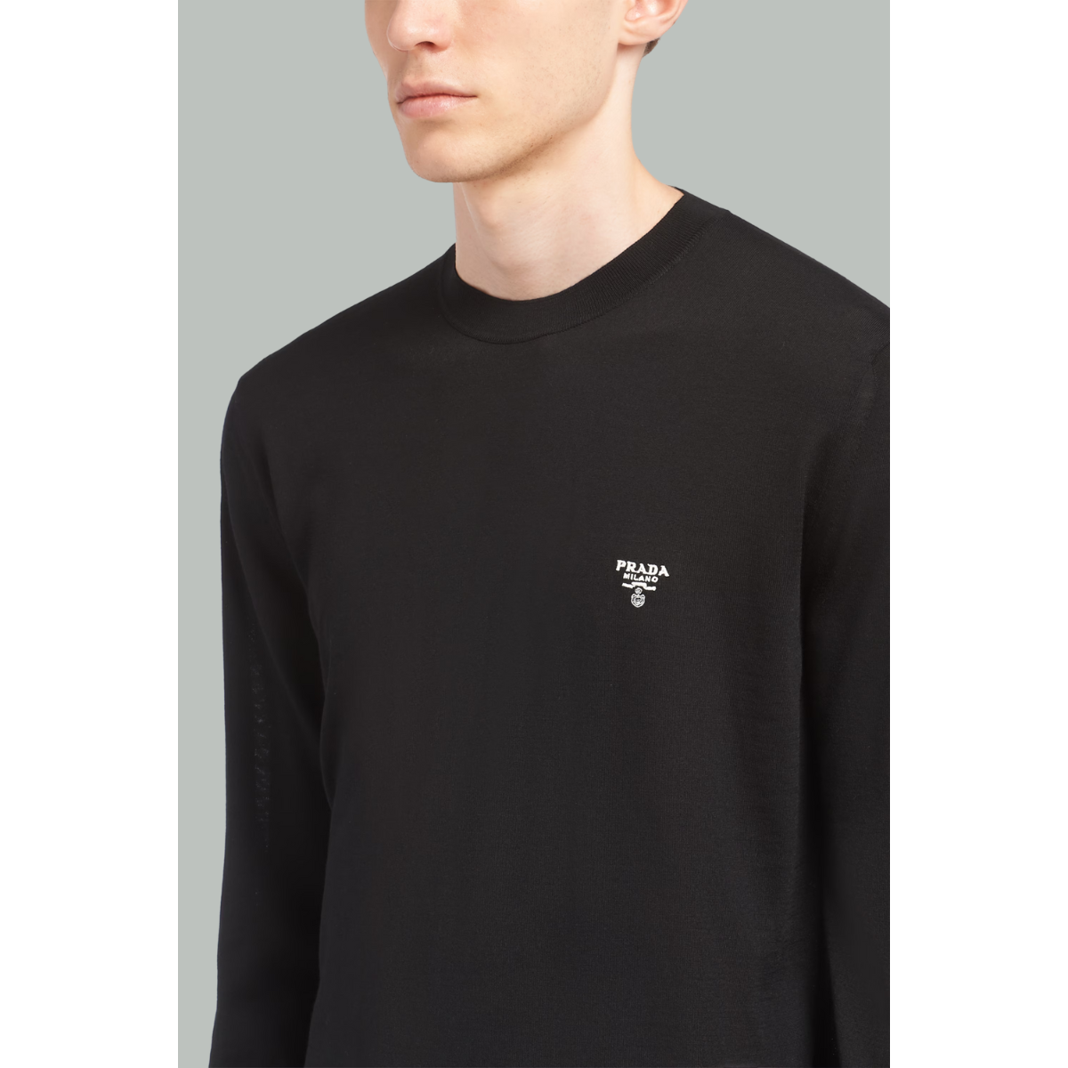 Pull à col rond en laine - Noir - PRADA