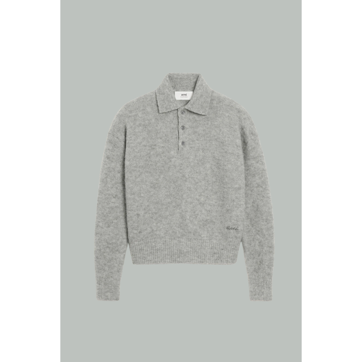 Polo Manches Longues En Alpagua - Gris - AMI PARIS