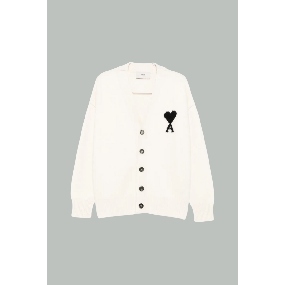 Cardigan Ami De Cœur En Laine - Blanc Noir - AMI PARIS