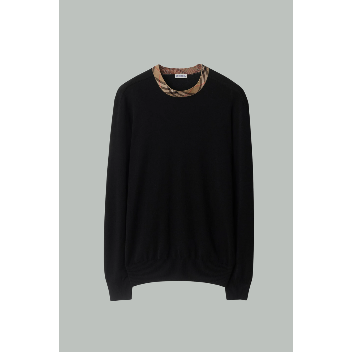 Pull en laine avec Check - Noir - BURBERRY