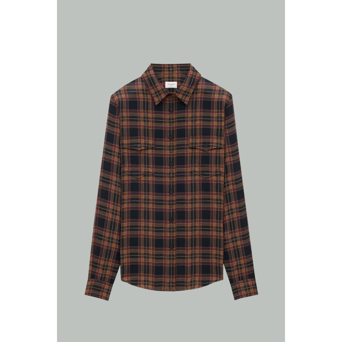 Chemise Cassandre En Laine Tartan - Noir / Orange - SAINT LAURENT
