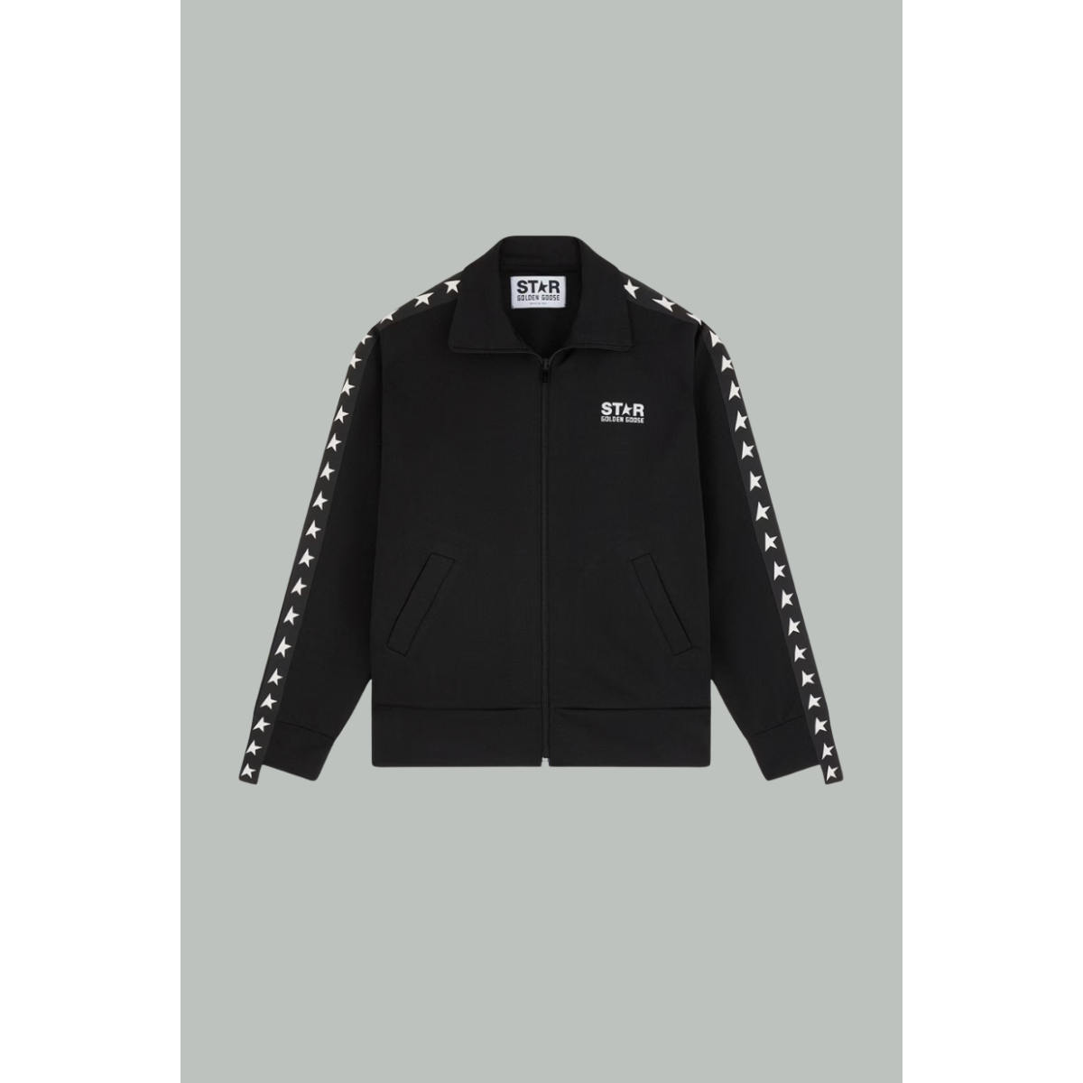 Zip-up sweatshirt with white stars - Black - GOLDEN GOOSE