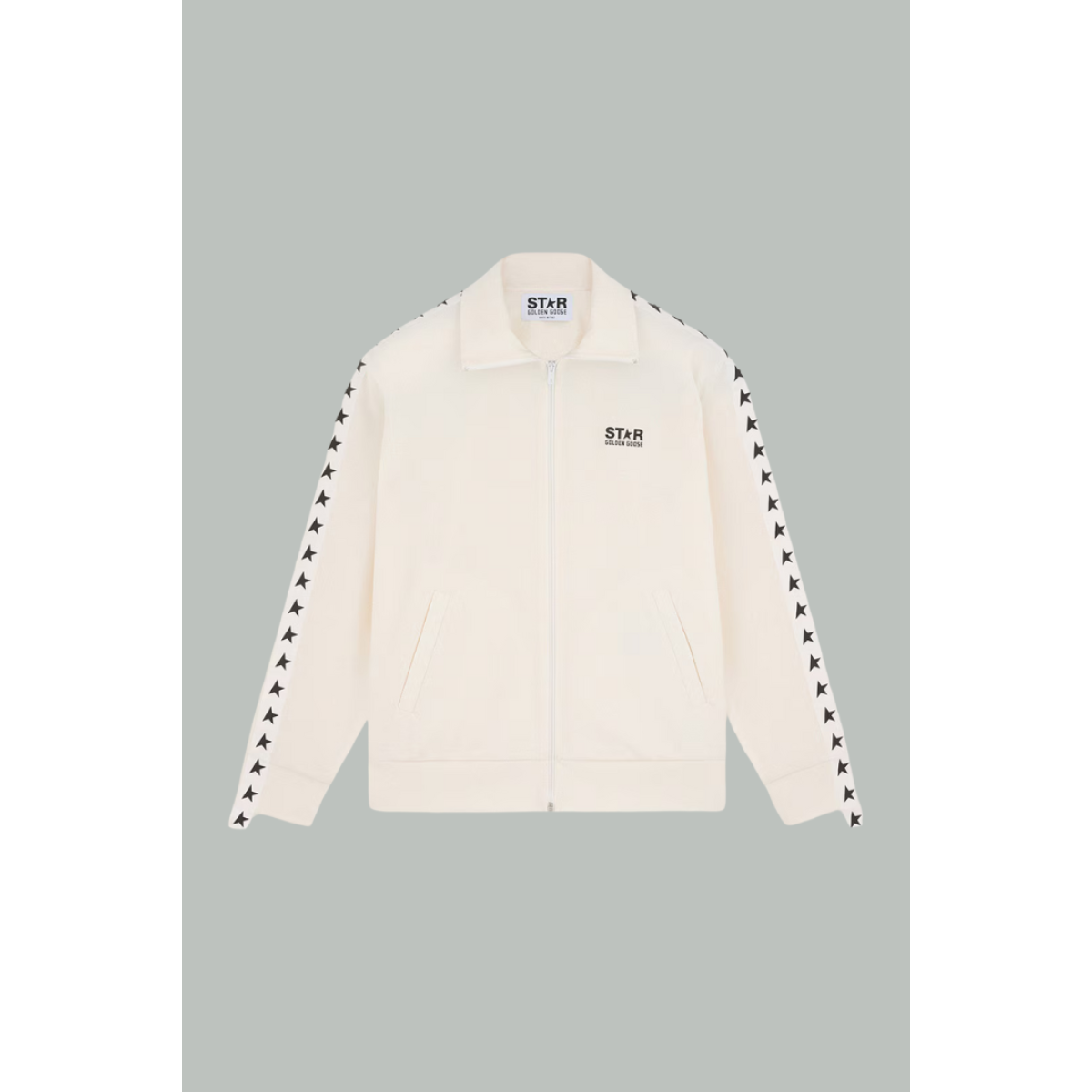 Zip-up sweatshirt with black stars - White - GOLDEN GOOSE