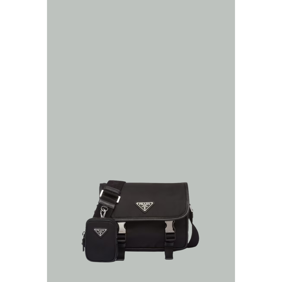 Saffiano Nylon and Leather Shoulder Bag - Black - PRADA